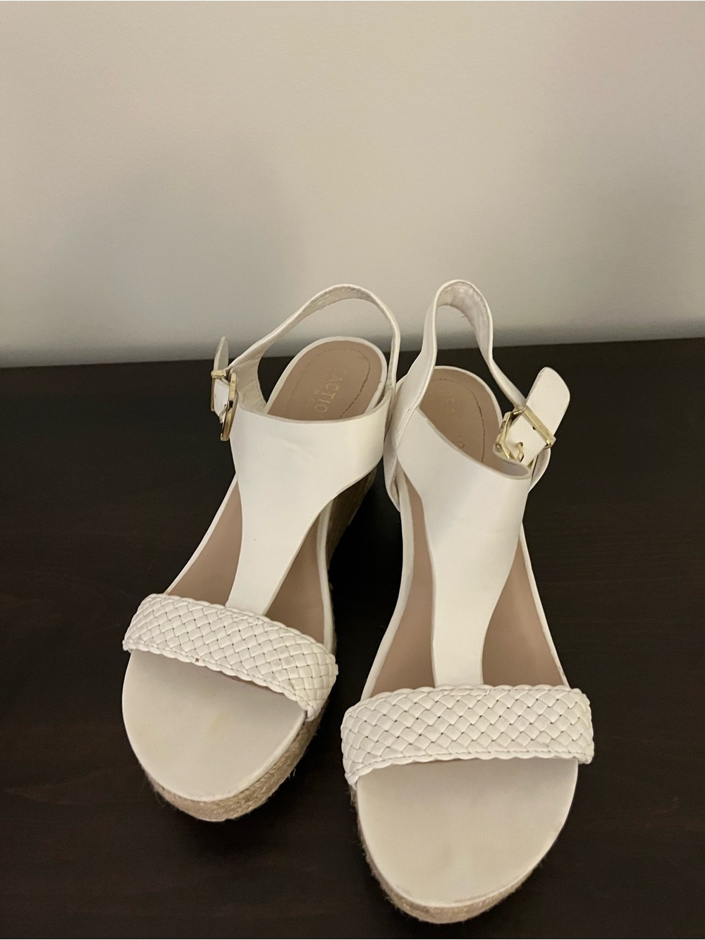 White Braided Espadrille Wedge Sandals Reaction by Kenneth Cole